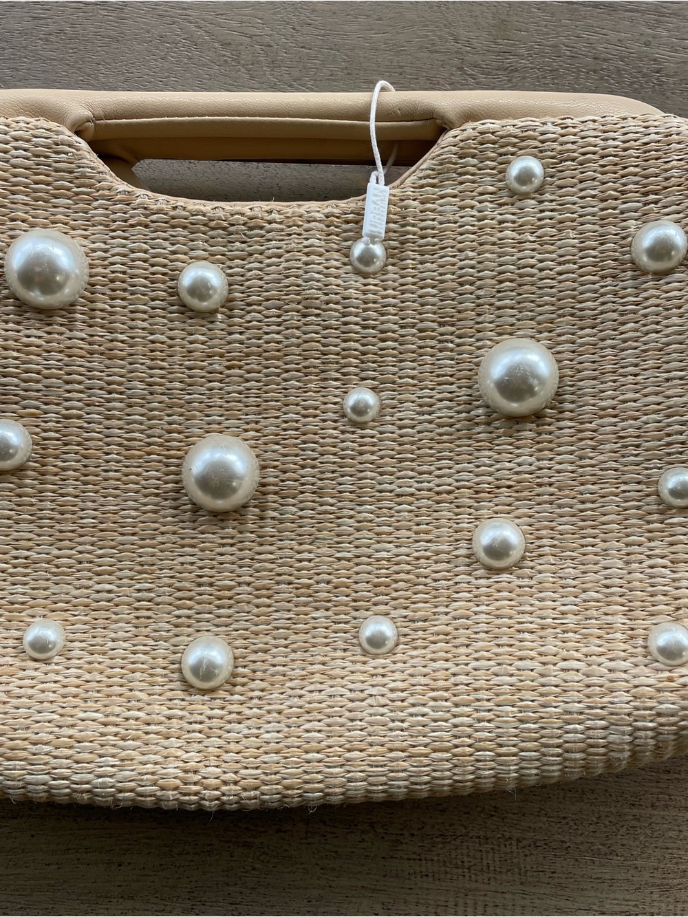 Urban Outfitters Pearl-Embellished Beige Straw Clutch - Picture 3 of 12